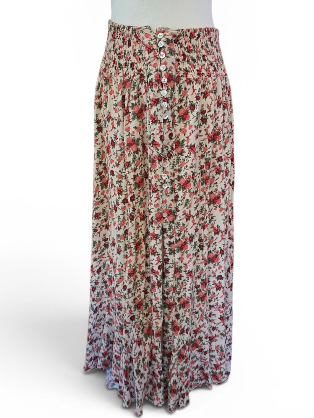 Cynthia Rowley Cream Floral Print Button Down 2 In 1 Maxi Skirt Or Tunic